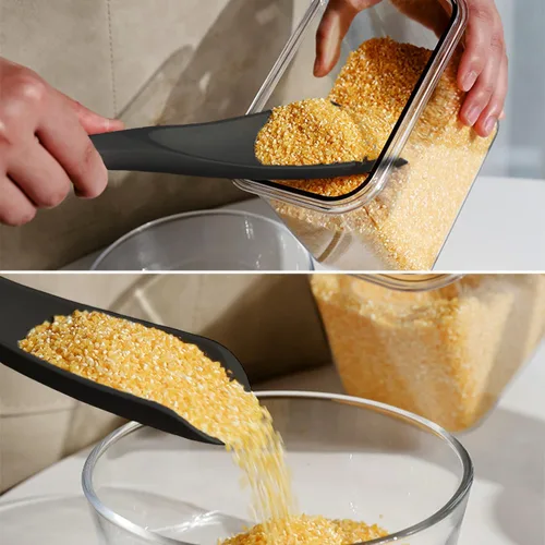 Miniatura 8 de Cuchara de espátula de silicona, ideal tanto para cocinar como para servir, silicona negra mate duradera sin BPA, diseño sin costuras, segura