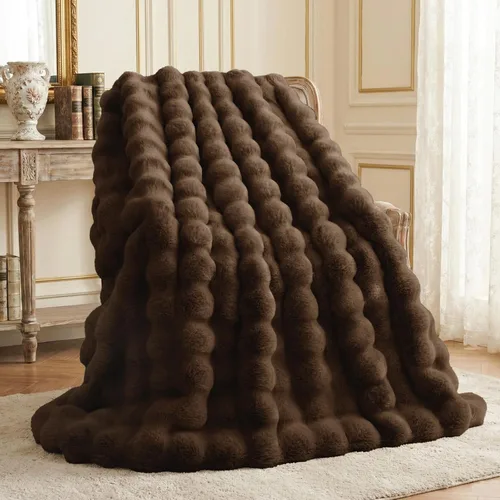 Miniatura 15 de L'AGRATY - Manta de piel sintética de 50" x 60" de lujo, suave y esponjosa, de pelo de conejo, para cama, sofá o diván - Manta mullida y decorativa