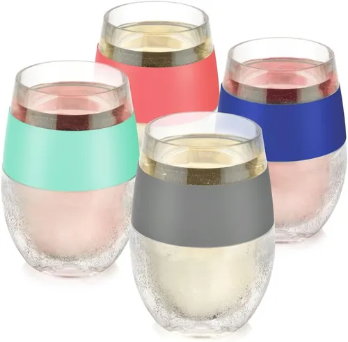Host Vasos Enfriadores de Vino con Congelación, Copas de Vino de Plástico para Vinos Tintos y Blancos, Vaso Aislante de Doble Pared Congelable para