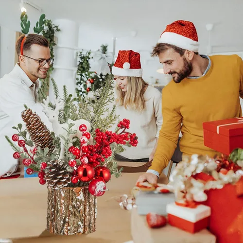 Miniatura 7 de Decoración Navideña Árbol de Navidad pequeño con luces - Mini árbol de Navidad artificial de mesa iluminado con adornos navideños gnomos