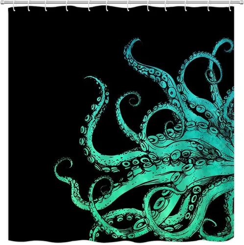 Miniatura 10 de Cortina de ducha de tentáculo de pulpo, diseño de kraken de océano blanco y negro, divertido animal náutico, vida marina, fresco, moderno, único