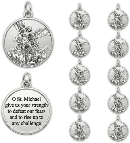 Miniatura 15 de Rlcvecv 10 piezas de medalla de San Carlo Acutis con juego de tarjetas sagradas, colgante de metal de San Carlos Acutis para collar, pulsera