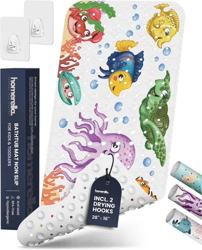 Miniatura 25 de Homerella - Alfombrilla de baño antideslizante y antideslizante para niños, 40 x 16 pulgadas, sin BPA, incluye 2 ganchos, tapete de ducha lavable