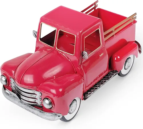 Decoración de camión de metal rojo vintage, decoración de Navidad de camión rojo, almacenamiento de mesa decorativo, maceta de camioneta para jardín