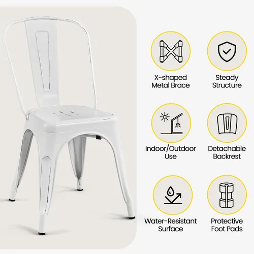 Miniatura 5 de Yaheetech Juego de 4 sillas de comedor de metal, sillas de cocina apilables industriales con respaldo para comedor, restaurante, bistro/patio, uso