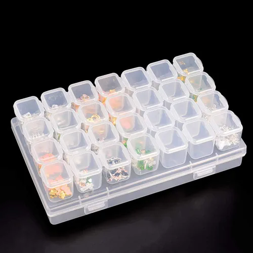 Miniatura 6 de 1 paquete de 28 rejillas de diamantes, caja de plástico para joyería, organizador de joyas, cajas de almacenamiento de bordado de diamantes, caja