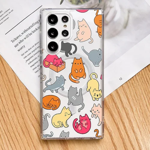 Miniatura 7 de Funda magnética para Samsung Galaxy S22 Plus compatible con carga inalámbrica MagSafe, diseño de gato, a prueba de golpes, antiarañazos