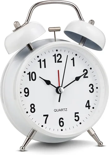 Miniatura 10 de Bernhard Products Reloj despertador analógico de 4 pulgadas, doble campana, color azul, silencioso, sin tictac, de cuarzo, funciona con pilas, extra