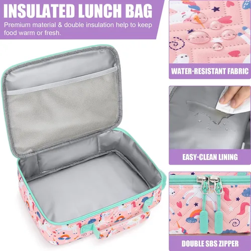 Miniatura 6 de Fimibuke Lonchera Bento para Niños con 4 Compartimentos, Bolsa de Almuerzo Aislada, Botella de Agua Aislada de Acero Inoxidable, Paquete de Hielo