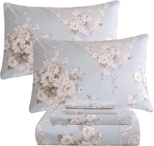 Miniatura 13 de Lady Ann Sábanas florales tamaño King 100% algodón, diseño de flores amarillas y hojas con estampado botánico de plantas, bolsillos profundos, ropa