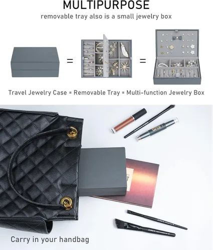 Miniatura 5 de V-LAFUY Caja organizadora de joyas organizador de joyas para hombre 2 capas con bandeja extraíble joyero de regalo para día de Acción de Gracias