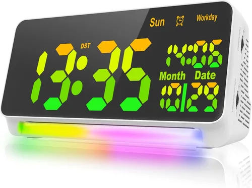 [120 db Súper Fuerte] Despertadores para Dormitorios, 15 Sonidos de Despertar, Luz Nocturna de 7 Colores, Cambio de Color RGB Dinámico, Atenuador de