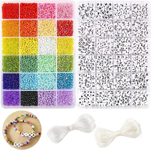 DICOBD Kit de fabricación de pulseras, 12000 piezas de 0.118 pulgadas (0.118 in), 24 colores, juego de cuentas de semillas de vidrio, kit de pulsera