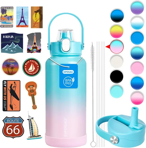 Miniatura 46 de Botella de agua aislada con tapa, bota y calcomanías, botella de acero inoxidable de 24 onzas, sin sudor, mantiene el frío las 24 horas, botella