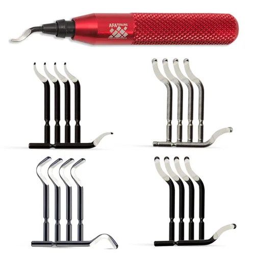 Miniatura 13 de AFA Tooling - Herramienta de desbarbado con 11 cuchillas HSS M2 - Mango de aluminio micropulido y anodizado con agarre moleteado de diamante - Ideal