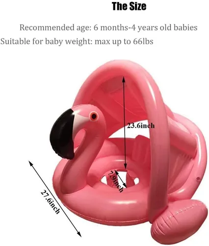 Miniatura 4 de Flotador de natación para bebé con toldo inflable para exteriores, anillo de natación para exteriores, flamenco rosa, niños pequeños de 6 meses a 48