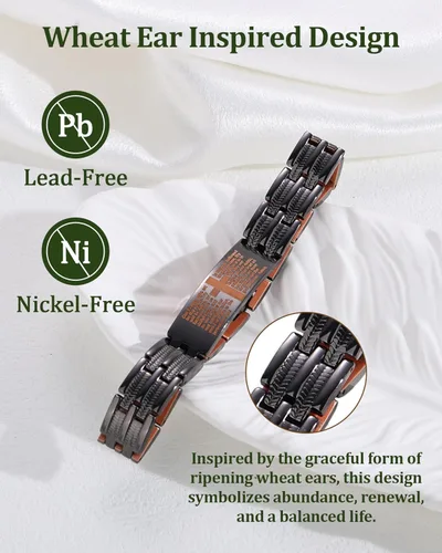 Miniatura 5 de Juego de pulsera magnética y anillo para hombre, 99.99% de cobre puro, diseño de cruz ajustable y nudo celta, regalo para papá