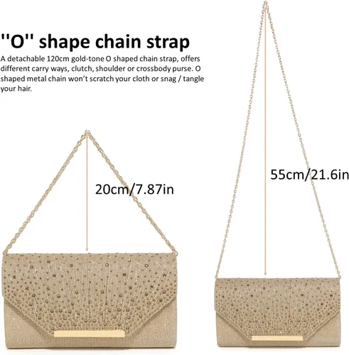 Miniatura 5 de DETARA Bolsos de noche para mujer, con lentejuelas con purpurina, monederos de mano para mujer, de cristal brillante, falp, formal, boda, fiesta