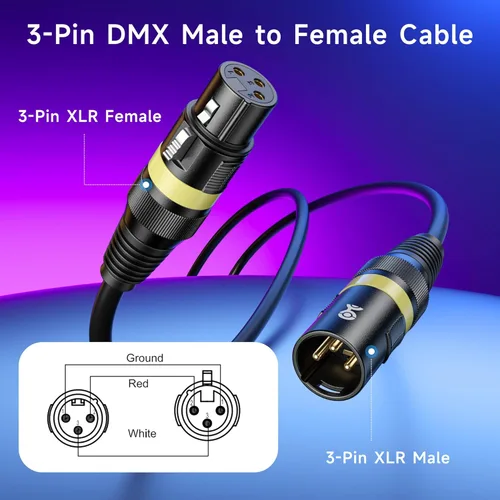 Miniatura 2 de Cable Matters Paquete de 2 cables DMX de luz de escenario de 22 AWG de 10 pies / 9.8 ft con conector XLR de 3 pines, cable de iluminación DMX macho