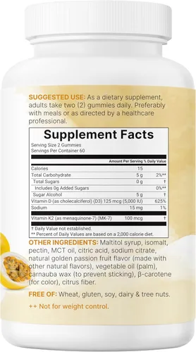 Miniatura 7 de Micro Ingredients Gomitas de vitamina D3 K2, 120 unidades 5,000 UI de vitamina D + 100 mcg K2 MK-7 Suplementos para la salud ósea, inmunitaria