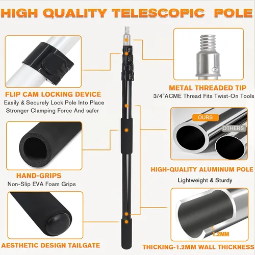 Miniatura 4 de Cambiador de bombilla de alcance de 18 pies para techos altos con poste de extensión telescópico, cambiador de poste de extensión de bombilla de 3 a