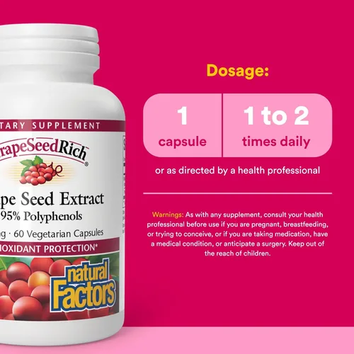 Miniatura 3 de Natural Factors - GrapeSeedRich Extracto de semilla de uva, soporte antioxidante, 60 cápsulas vegetarianas