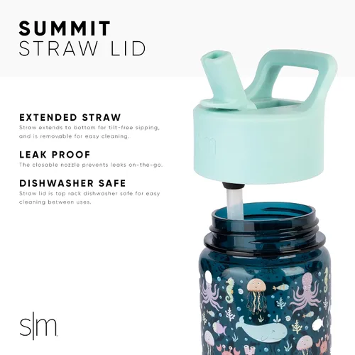 Miniatura 3 de Simple Modern Disney Princess - Botella de agua de plástico Tritan Summit para niños, taza sin BPA de 12 onzas con tapa cubierta con popote a prueba