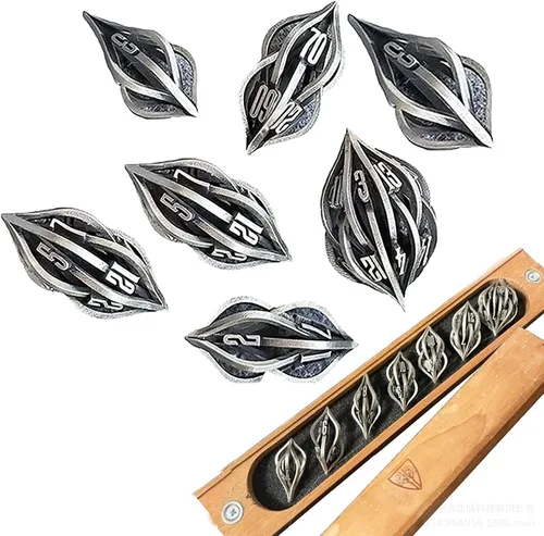 Miniatura 6 de Thyggzjbs Juego de dados Arcanum para juegos de mesa, juego de dados de metal tallado impreso en 3D, juego de dados huecos poliédricos DND RPG MTG