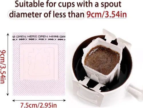 Miniatura 2 de Paquete de 50 bolsas de café portátiles para colgar en las orejas, bolsa de papel desechable de filtro de café de una sola porción para viajes