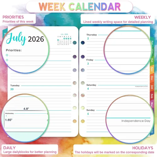 Miniatura 4 de Recambios de agenda 2026 – Recambios de planificador perforados de 7 agujeros 2026, enero de 2026 a diciembre de 2026, 5.5 x 8.5 pulgadas, 5-1/2 x