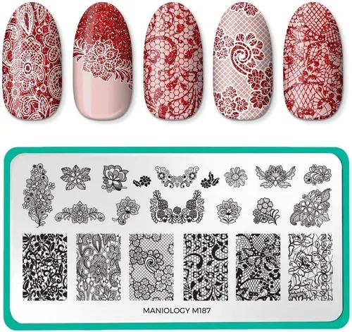 Maniology Sweet & Sultry Nail Stamping Plate | Diseño de arte de uñas bordado y encaje, diseño de manicura atrevido y sexy, patrones de encaje DIY -