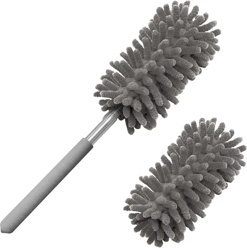 Miniatura 8 de Plumero de microfibra para limpieza, plumeros lavables a mano con 2 cabezales de microfibra reemplazables, poste extensible, herramienta de cepillo