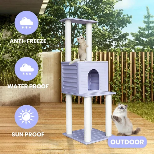 Miniatura 5 de Torre de árbol para gatos de 61.5 pulgadas para interiores y exteriores, casa para gatos al aire libre, condominio grande resistente a la intemperie