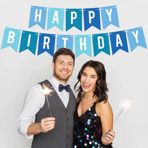 Miniatura 4 de Cartel de feliz cumpleaños pre-encordado – No DIY – Cartel azul para fiesta de cumpleaños – Pre-encordado en hebras de 6 pies – Decoración azul