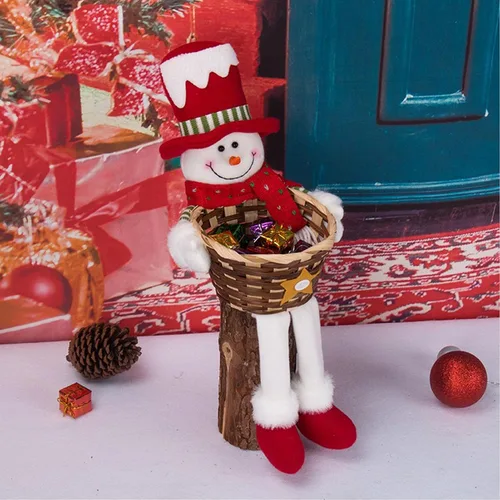 Miniatura 5 de Cesta de almacenamiento de dulces de Navidad, Papá Noel, muñeco de nieve, cesta tejida para dulces de Navidad, plato de dulces para decoración