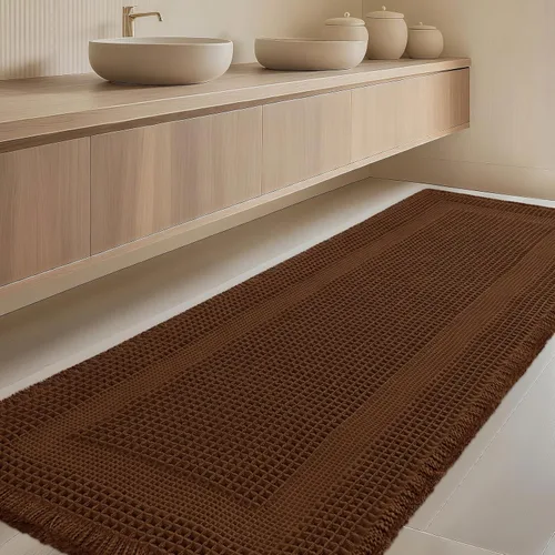 Miniatura 32 de Tapete de baño con diseño de gofre, moderno, bohemio, absorbente, antideslizante, ultrasuave, lavable a máquina, con letra de baño, dormitorio