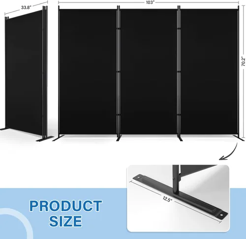 Miniatura 2 de AKTOP Divisor de habitación de 3 paneles de 6 pies a 103 pulgadas de ancho x 70 pulgadas de alto, pantalla de privacidad plegable, separador