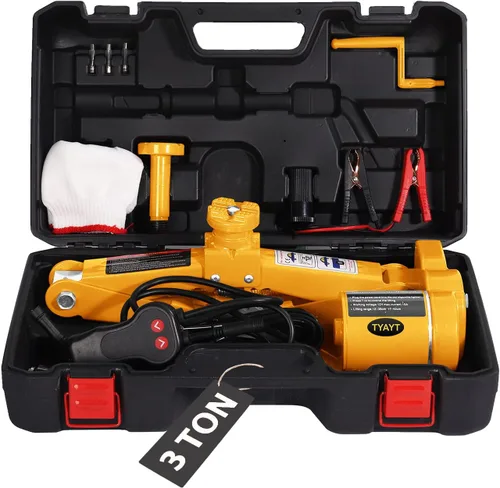 Miniatura 10 de TYAYT Gato eléctrico para automóvil de 2 toneladas y 12 V para automóvil, sedán y SUV, gato eléctrico portátil para reemplazo de neumáticos (rojo)