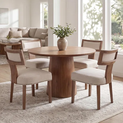 Miniatura 25 de VESCASA Juego de 2 sillas de comedor modernas de mediados de siglo, sillas de comedor tapizadas de lino con respaldo curvado ergonómico, patas