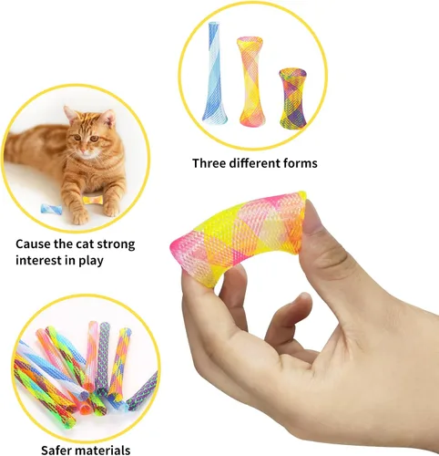 Miniatura 3 de Andiker 10 juguetes de tubo para gatos, malla de nailon de 5.1 pulgadas, telescópico plegable de plástico para gatos, elegante juguete multicolor
