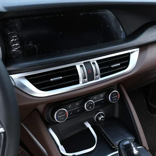 Miniatura 3 de Marco de ventilación de salida de aire acondicionado para consola central de coche ABS cromado para Alfa Romeo Stelvio 2017-2020