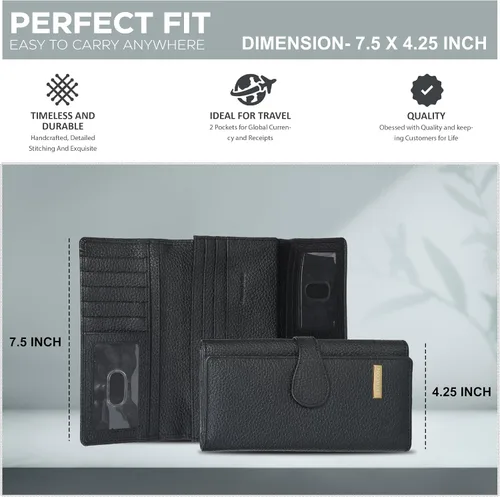 Miniatura 4 de Carteras de piel con bloqueo RFID, para cheques, con 11 ranuras para tarjetas, para mujer, cartera Rfid