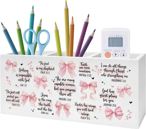 Miniatura 13 de Soporte Inspirador Floral para Bolígrafos y Lápices con Versículos Bíblicos, Decoración Cristiana para Oficina en Casa, Organizador de Bolígrafos