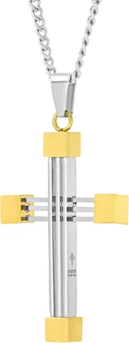 Miniatura 2 de SPARTAN Collar con colgante de cruz para hombre en acero inoxidable en una cadena de acero inoxidable Rolo disponible con acero de Damasco de fibra