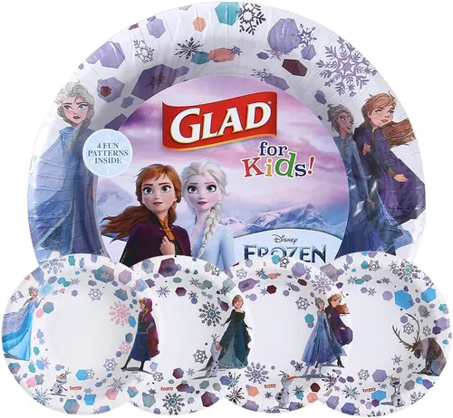Glad Cuencos de papel desechables de Disney Frozen para niños, Anna y Elsa, resistentes, a prueba de remojo, aptos para microondas, aptos para