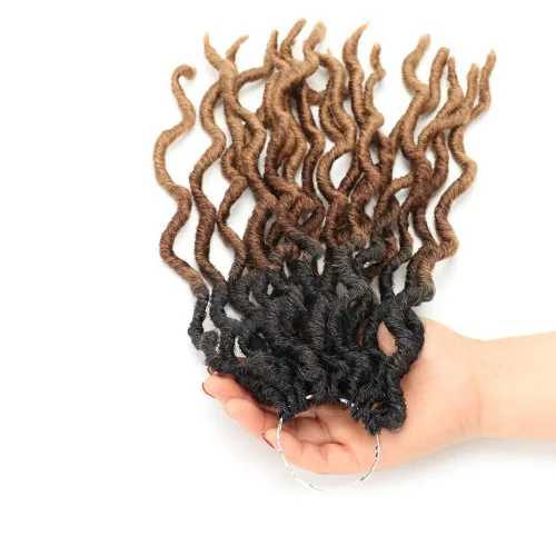 Miniatura 3 de Eliza Locs Gitanos Ondulados de 14 Pulgadas Rojo Degradado Locs Suaves de Ganchillo 6 Paquetes Locs Falsos de Diosa Cabello de Ganchillo Raíces
