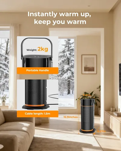 Miniatura 7 de Calentador de espacio: calentadores de espacio portátiles de 1500 W para uso en interiores, calentador eléctrico de cerámica PTC con control remoto