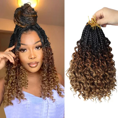 Goddess - 8 paquetes de cabello sintético de ganchillo de 8 pulgadas, trenzas de caja (box braids) 3X estilo bohemio con extremos rizados, ideales