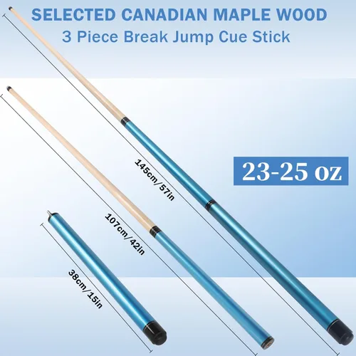 Miniatura 5 de IIQ 2 en 1 Jump Break Stick 23 ~ 25oz 28oz Heavy Hitter Jump Break Pool Cue Stick 3 piezas de madera de arce canadiense Azul 23~25oz