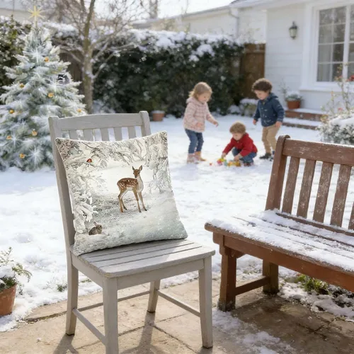 Miniatura 5 de Funda de Almohada Decorativa de Animales Navideños - 18 x 18 Pulgadas Funda de Almohada de Mascota Muñeco de Nieve Jarrón Ciervo Perro Conejo Pájaro